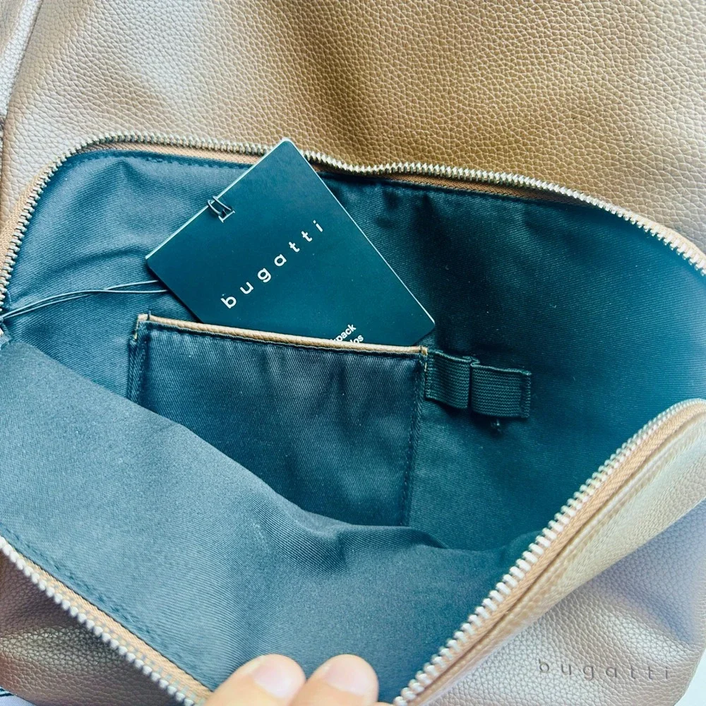 Bugatti Brown Pebbled Vegan Leather Laptop Backpack Travel Bag Trolley Strap